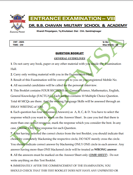 8TH STANDARD ENTRANCE EXAMINATION